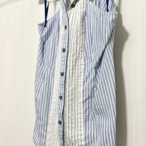 Maeve Blue, White Pinstriped Sleeveless Button-Down Top Blouse w/Collar, 0 - Picture 6 of 8